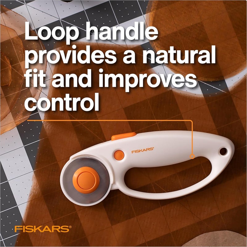 Fiskars 45mm Rotary Cutter for Fabric with Ergonomic Loop Grip, Premium Steel Rotary Fabric Cutter Blade for Precise Cuts, Arts and Crafts, Sewing Supplies and Quilting Tools - Image 4